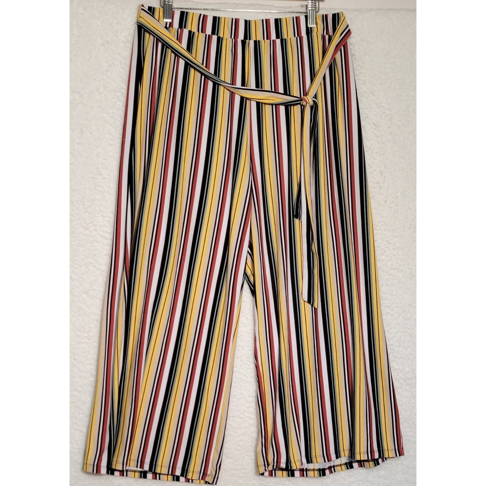 BOBBIE BROOKS Wide Leg Capris Size1X‎ Elastic Waist Womens Striped Flare 0423